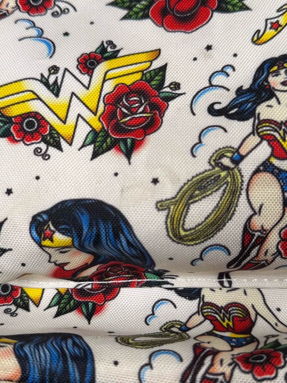 Loungefly DC Wonder Woman Tattoo Print Backpack Cream Red Black - Picture 10 of 11